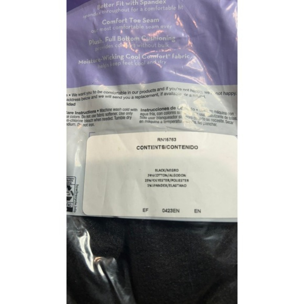 Hanes Womens 6 Pair No Show Socks Black Cushioned Extended Size 8-12 New in pack - Picture 3 of 4